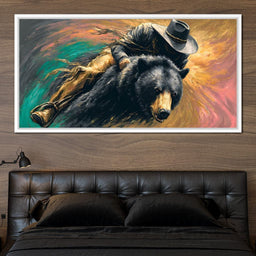 Cowboy Charge On Midnight Bear - NicheCanvas