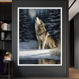 Moonlit Wolf Winter Howl Night - NicheCanvas