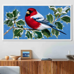 Radiant Finch on Holly Branch - NicheCanvas