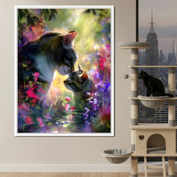 Gentle Cats Nuzzle Floral Dream - NicheCanvas