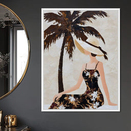 Palm Shade Lady With Sunhat - NicheCanvas