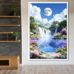 Lunar Reflection Over Falls - NicheCanvas