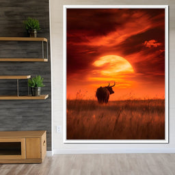 Majestic Bull Sunset Reverie - NicheCanvas