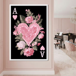 Floral Ace of Hearts Pink Rose - NicheCanvas