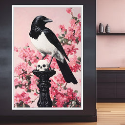 Raven on Blooming Stand - NicheCanvas