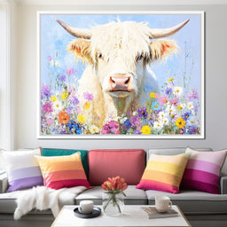 Highland Cattle Wildflowers - NicheCanvas