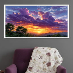 Golden Mountain Sunset Clouds Sky - NicheCanvas