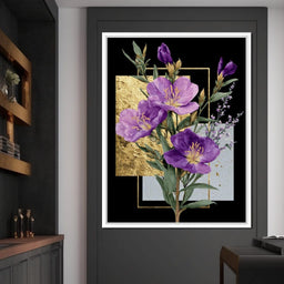 Golden Frame Violet Blossoms - NicheCanvas
