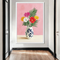 Pink Vase Garden Bouquet - NicheCanvas