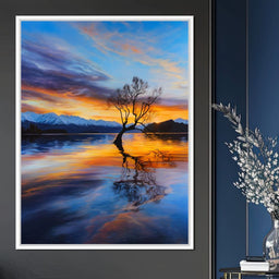 Lone Willow Sunset Reflection - NicheCanvas