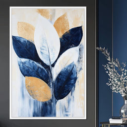 Golden Indigo Leaves - NicheCanvas