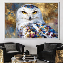 Golden Snow Owl Portrait - NicheCanvas