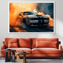 Silver Hellcat Burnout - Rider Art - NicheCanvas