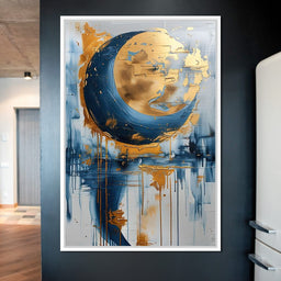 Golden Swirls on Sapphire Tides - NicheCanvas