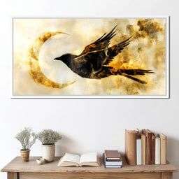 Golden Flight Under Crescent Moon - NicheCanvas