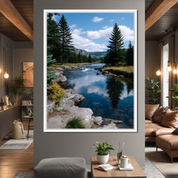 Mountain River Pines Reflection - NicheCanvas