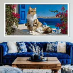 Cycladic Feline Sunlit Terrace - NicheCanvas