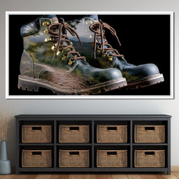 Mountain Trail Hiking Boots Double Exposure - NicheCanvas