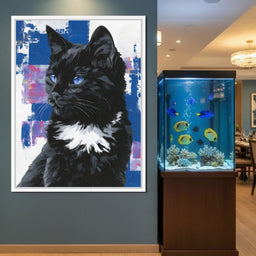 Nocturnal Blue Eyed Feline Portrait - NicheCanvas