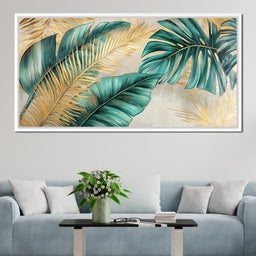 Golden Tropical Leaves Harmony - NicheCanvas