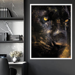 Golden Starlight Panther Portrait - NicheCanvas
