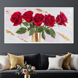 Ruby Roses Gold Leaf Bouquet - NicheCanvas