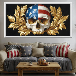 Patriot Skull Gold Laurel Glory - NicheCanvas