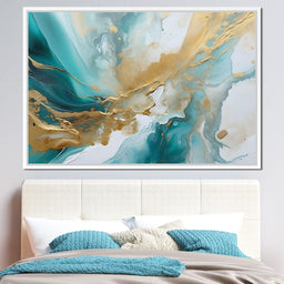 Oceanic Gold Turquoise Abstract - NicheCanvas