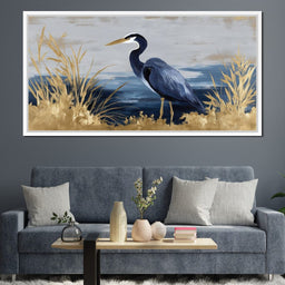 Coastal Heron Gold Reeds - NicheCanvas