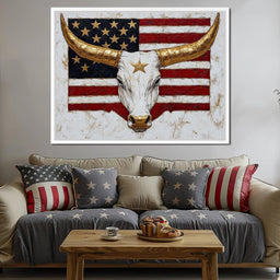 Golden Longhorn Patriotic Pride - NicheCanvas