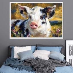 Golden Meadow Piglet Portrait - NicheCanvas