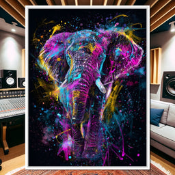 Vibrant Neon Elephant Energy - NicheCanvas