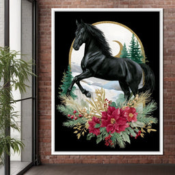 Moonlit Floral Gold Stallion - NicheCanvas