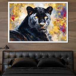 Golden Aura Black Panther Portrait - NicheCanvas
