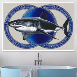 Great White Shark Emblem Blue - NicheCanvas
