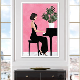 Elegant Pianist On Pink Backdrop - NicheCanvas