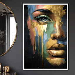 Radiant Gold Drip Face Painting - NicheCanvas