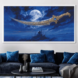 Golden Scimitar Under Full Moon - NicheCanvas