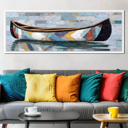 Patchwork Canoe Reflections - NicheCanvas