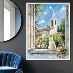 Cat's Tranquil Garden View - NicheCanvas