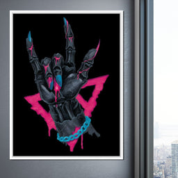 Neon Skeleton Rock Hand Sign - NicheCanvas