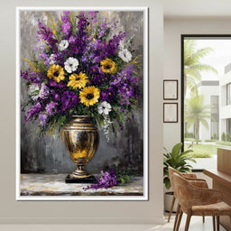 Golden Vase Violet Sunflowers - NicheCanvas