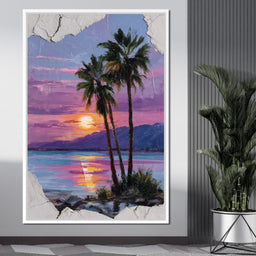 Palm Silhouettes Sunset Sky - NicheCanvas