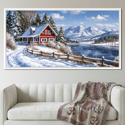 Solitude Beside The Frozen Mountain Lake - NicheCanvas