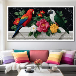 Parrot Blossom Marble Elegance - NicheCanvas