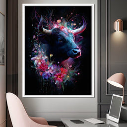 Cosmic Floral Bull Radiance - NicheCanvas