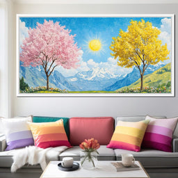 Yellow & Pink Trees Under the Sun - NicheCanvas