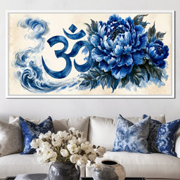 Om Blue Peony Meditation Mood - NicheCanvas