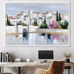Mediterranean Village Reflection - NicheCanvas