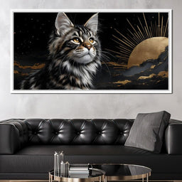 Golden Feline Under Starlight - NicheCanvas